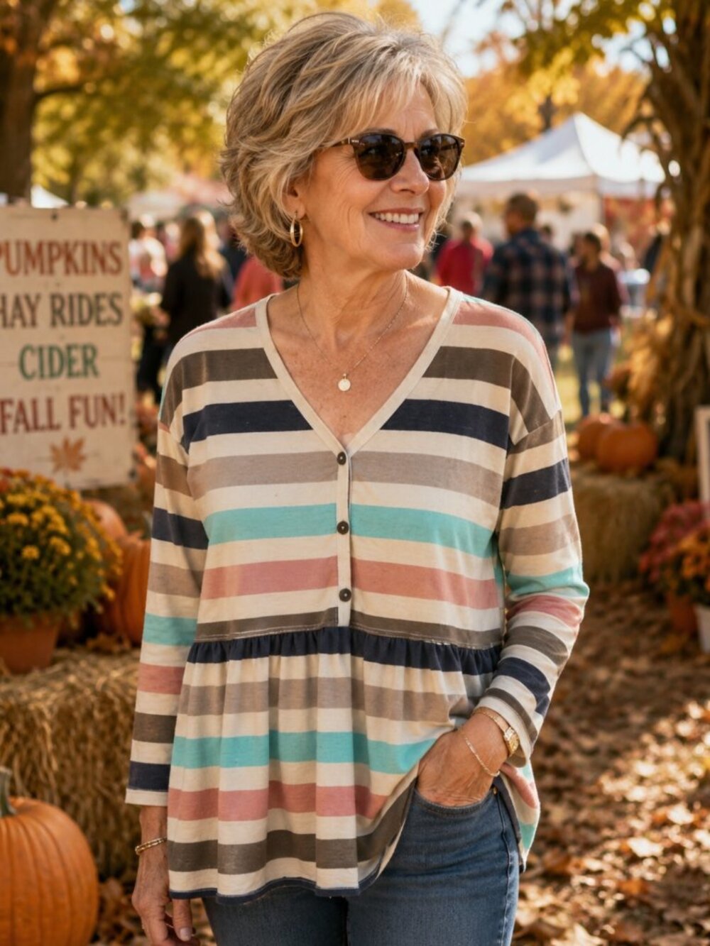 NWOT - Blueivy Oversized V-Neck Striped Tunic Top - Medium